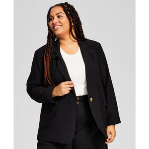 And Now This Plus Size 1X Black Oversized Button-Front Blazer NWT